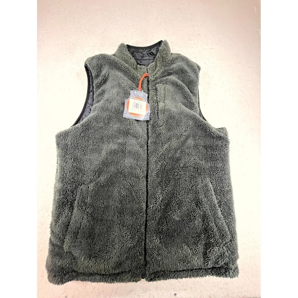 Weatherproof Vintage Reversible Vest Mens M Gray Sherpa Fleece Plaid Full Zip